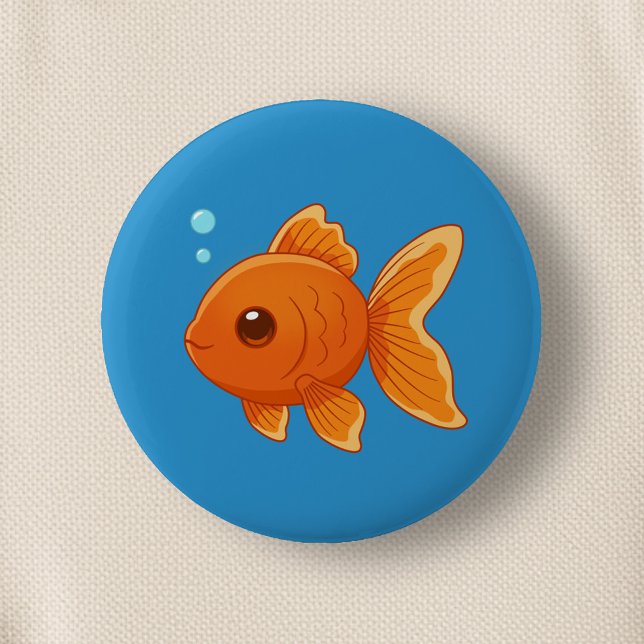 Cute Cartoon Goldfish on Blue Button (Creator Uploaded)