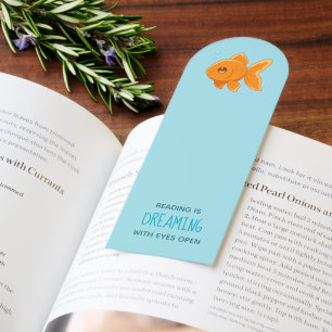Cute Cartoon Goldfish on Blue Custom Name Bookmarks