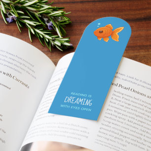 Cute Cartoon Goldfish on Blue Custom Text Bookmarks