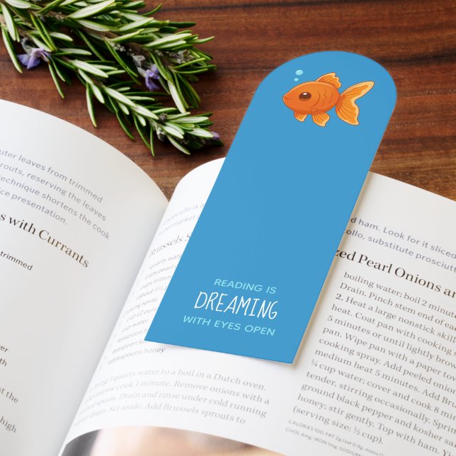 Cute Cartoon Goldfish on Blue Custom Text Bookmarks (Book)