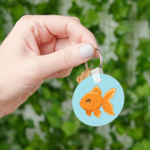 Cute Cartoon Goldfish on Blue Keychain