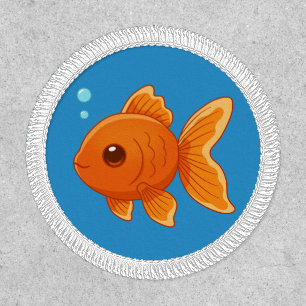 Cute Cartoon Goldfish on Blue Patch