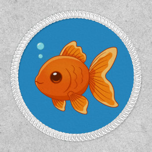 Cute Cartoon Goldfish on Blue Patch