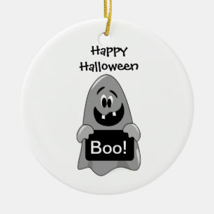 Cute Cartoon Goofy Ghost Halloween Design Ceramic Ornament