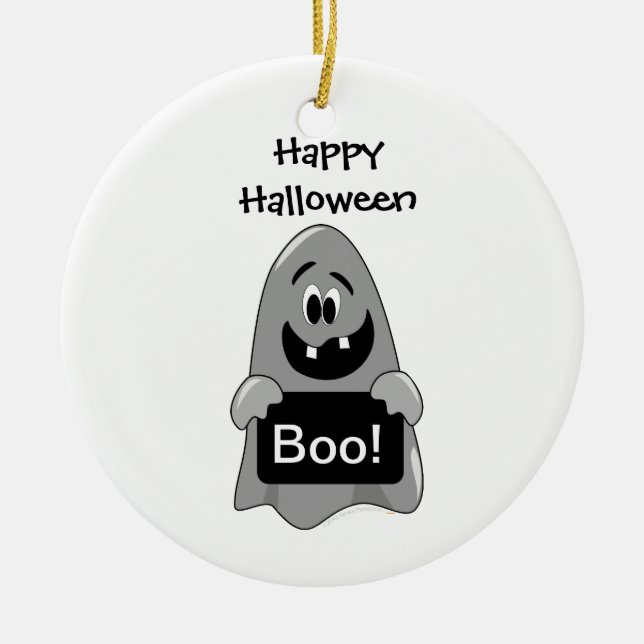 Cute Cartoon Goofy Ghost Halloween Design Ceramic Ornament (Front)