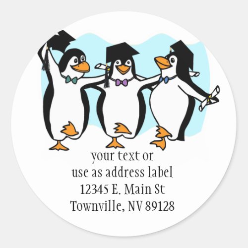 Cute Cartoon Graduating Penguins Classic Round Sticker