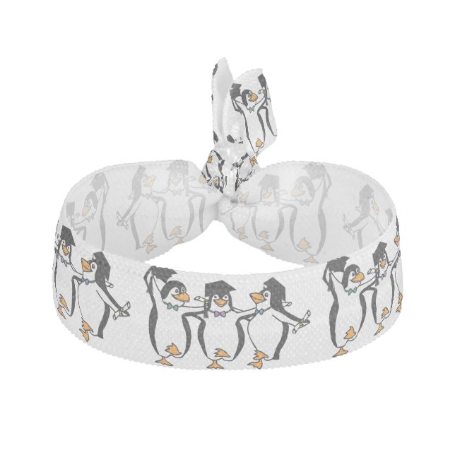 Cute Cartoon Graduating Penguins Elastic Hair Tie (Front)