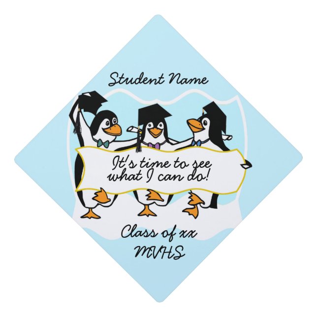 Cute Cartoon Graduating Penguins Graduation Cap Topper (Front)