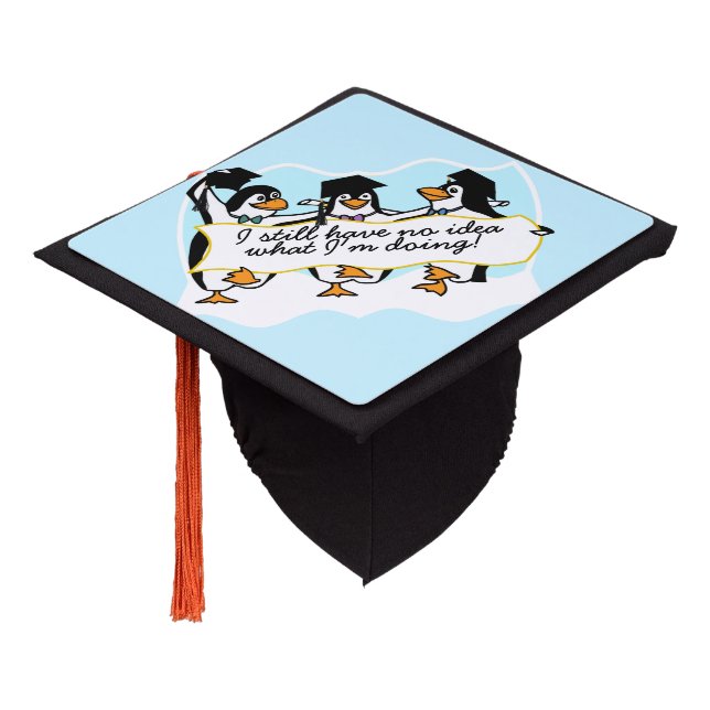 Cute Cartoon Graduating Penguins Graduation Cap Topper (Angled)