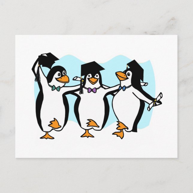 Cute Cartoon Graduating Penguins Postcard (Front)