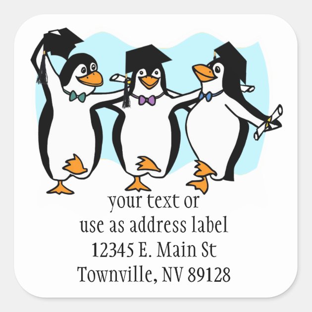 Cute Cartoon Graduating Penguins Square Sticker