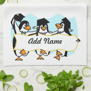 Cute Cartoon Graduating Penguins w/Banner Kitchen Towel