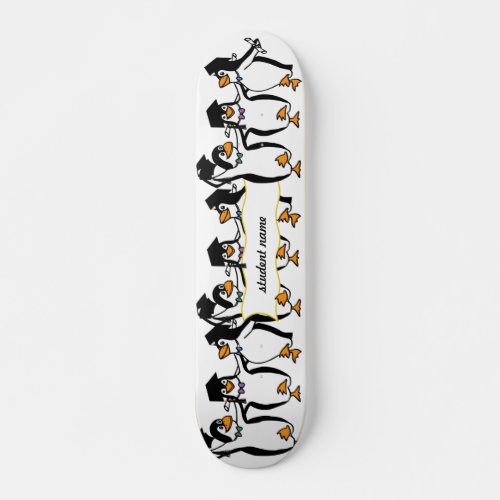 Cute Cartoon Graduating Penguins wBanner Skateboard Deck