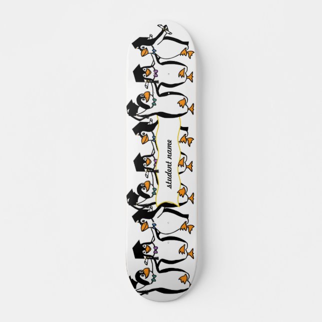 Cute Cartoon Graduating Penguins w/Banner Skateboard Deck (Front)