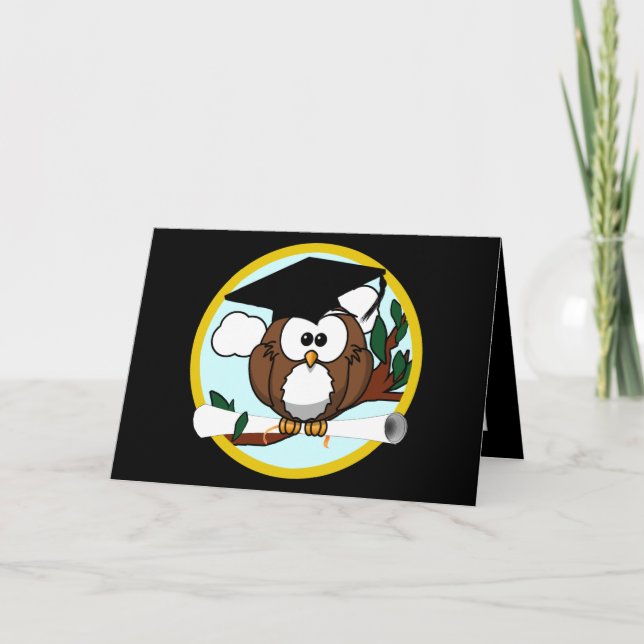 Cute Cartoon Graduation Owl With Cap & Diploma Card (Front)