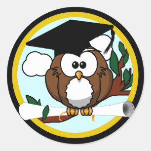 Cute Cartoon Graduation Owl With Cap & Diploma Classic Round Sticker
