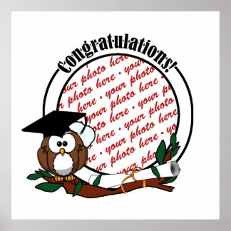 Cute Cartoon Graduation Owl With Cap & Diploma Poster