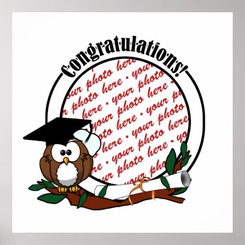 Cute Cartoon Graduation Owl With Cap  Diploma Poster