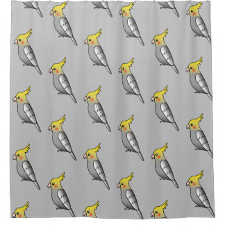 Cute Cartoon Gray Cockatiel Bird Pattern Shower Curtain