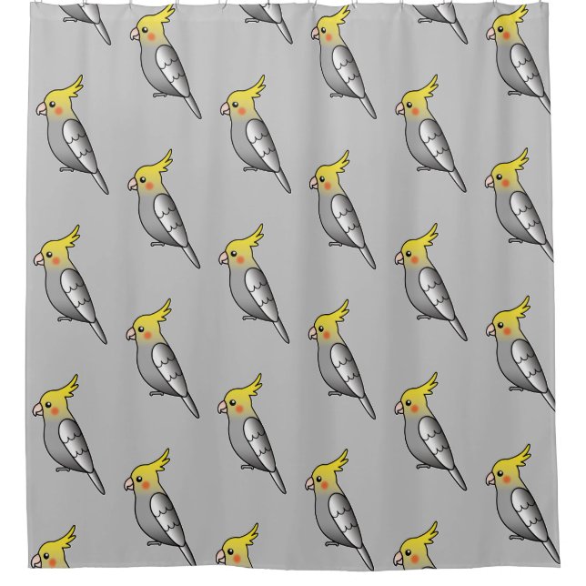 Cute Cartoon Gray Cockatiel Bird Pattern Shower Curtain (Front)