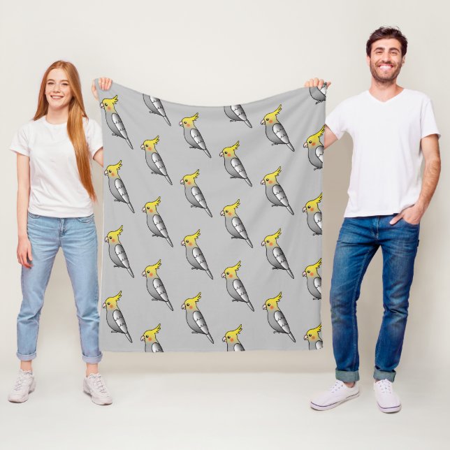 Cute Cartoon Gray Cockatiel Birds Pattern Fleece Blanket (In Situ)