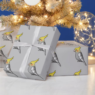 Cute Cartoon Gray Cockatiel Parrot Birds Wrapping Paper