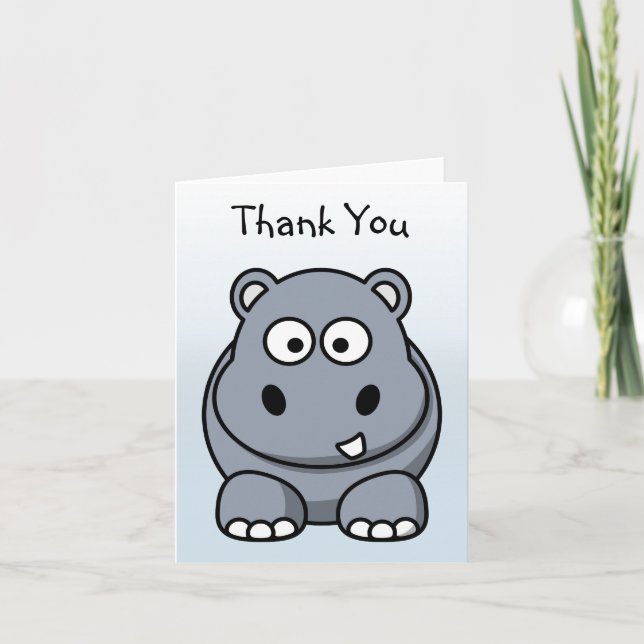 Cute Cartoon Gray Hippo Thank You Card (Front)