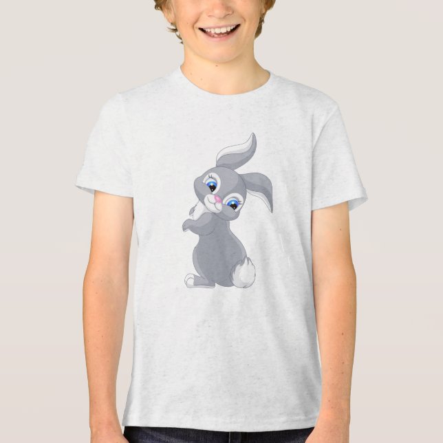  Cute Cartoon Gray Rabbit Tri-Blend Shirt (Front)