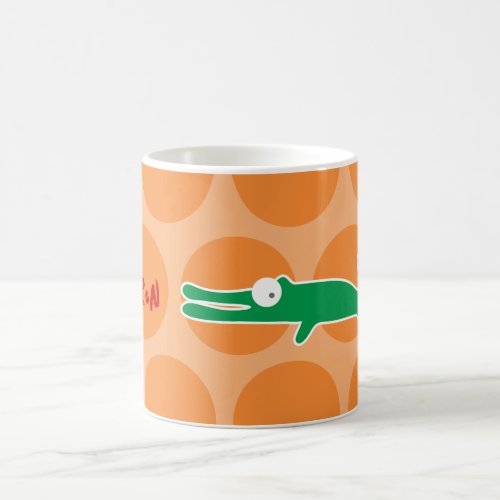 Cute Cartoon Green Alligator  Dots Fun Childrens Coffee Mug