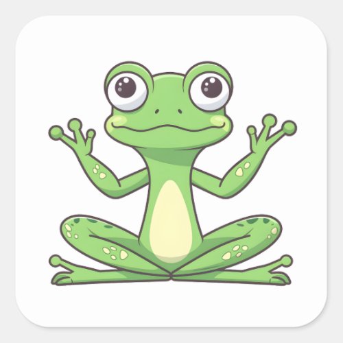 Cute Cartoon Green Frog Doing A Yoga Meditation Square Sticker