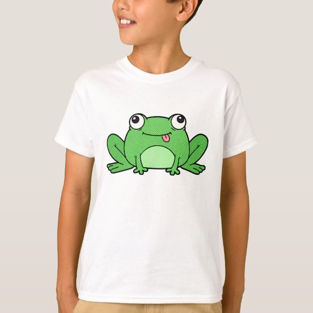 Cute Cartoon Green Frog Kids T-Shirt (Front)