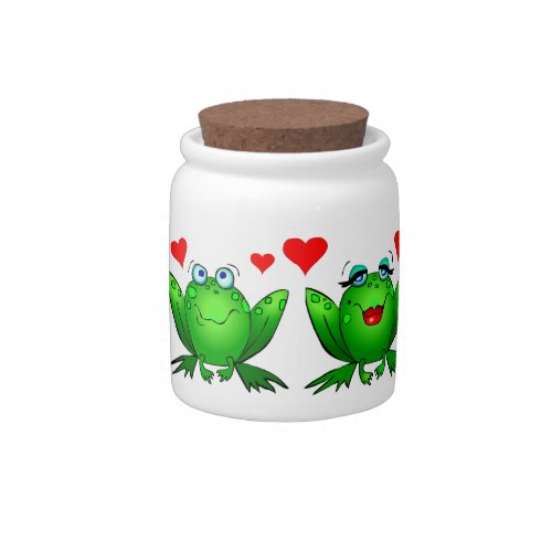 Cute Cartoon Green Frogs Red Love Hearts Candy Jar