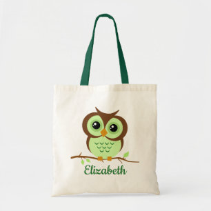 Cute Cartoon Green Owl Tote Bag