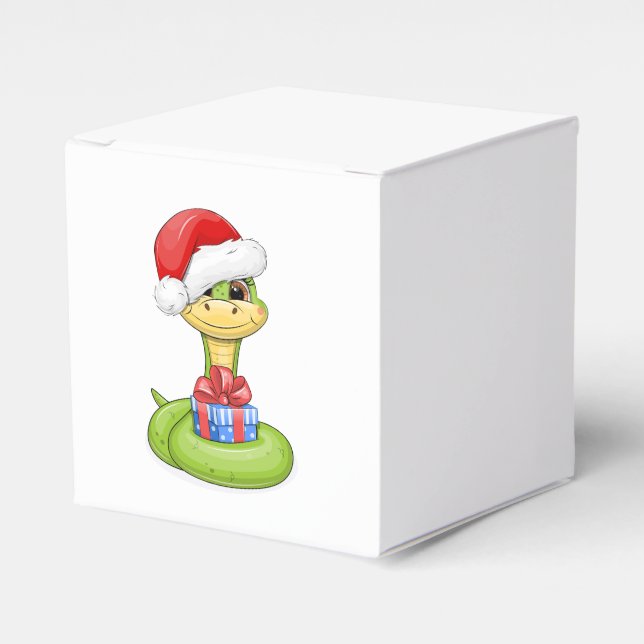 Cute cartoon green snake with gift. favor boxes (Front Side)