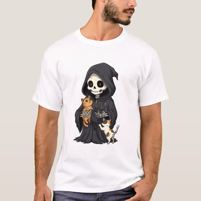 Cute Cartoon Grim Reaper Hugging T-Shirt (Front)