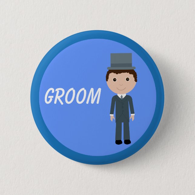 Cute Cartoon Groom Button (Front)
