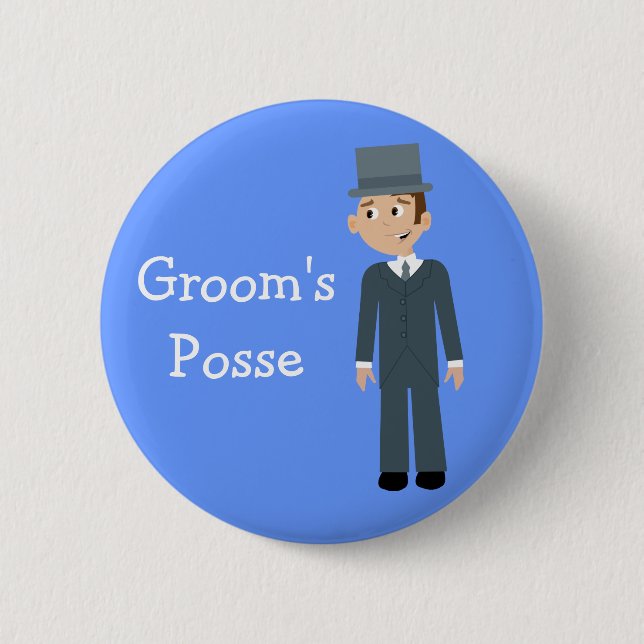 Cute Cartoon Groom's Posse Bachelor Party Pinback Button (Front)
