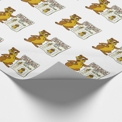 Cute Cartoon Groundhog w Groundhog Day Newpaper Wrapping Paper