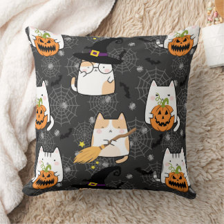 Cute Cartoon Halloween Cat Throw Pillow