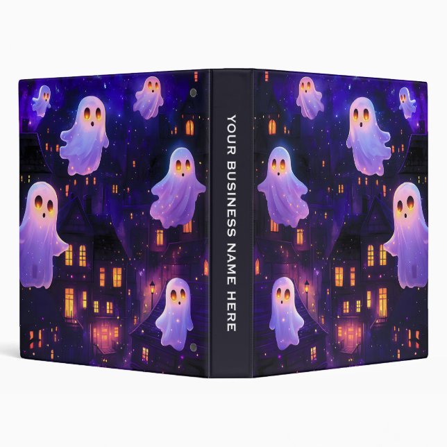 Cute Cartoon Halloween Midnight Flying Ghosts 3 Ring Binder (Background)