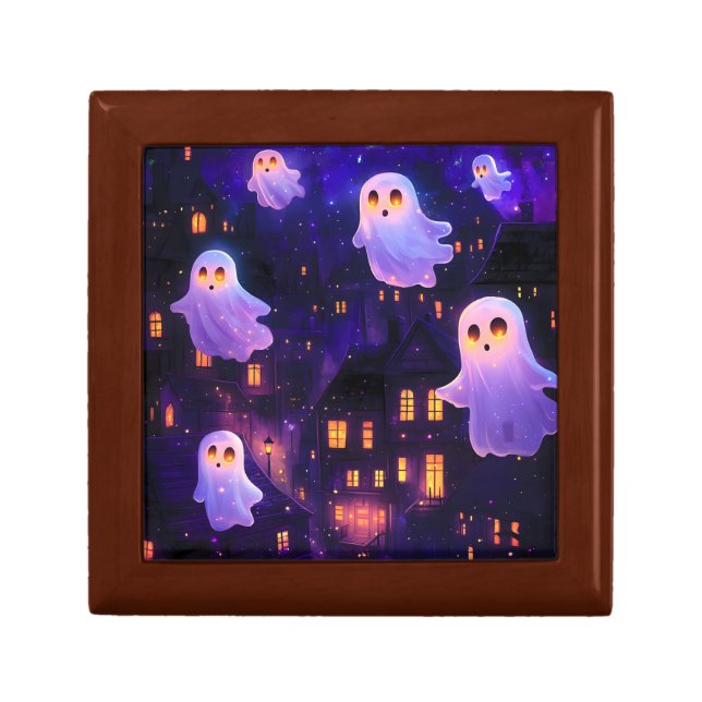 Cute Cartoon Halloween Midnight Flying Ghosts Gift Box (Front)