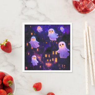 Cute Cartoon Halloween Midnight Flying Ghosts Napkins
