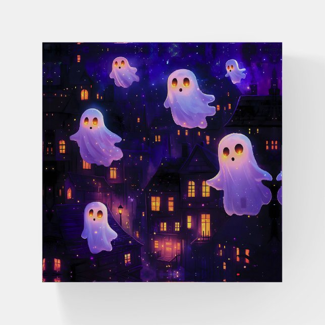 Cute Cartoon Halloween Midnight Flying Ghosts Paperweight (Front)