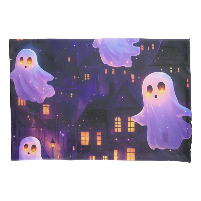 Cute Cartoon Halloween Midnight Flying Ghosts Pillow Case (Front)