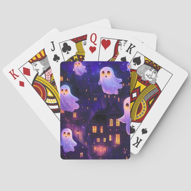 Cute Cartoon Halloween Midnight Flying Ghosts Poker Cards (Back)