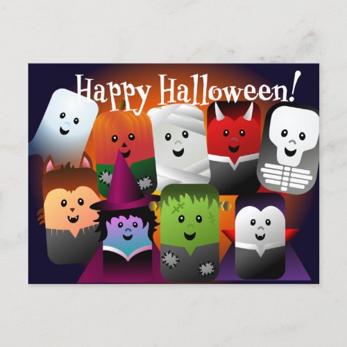 Cute Cartoon Halloween Monster Creatures Postcard