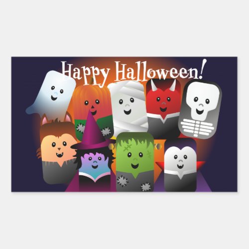Cute Cartoon Halloween Monster Creatures Rectangular Sticker