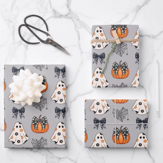 Cute Cartoon Halloween Pattern Wrapping Paper Sheets (Front)