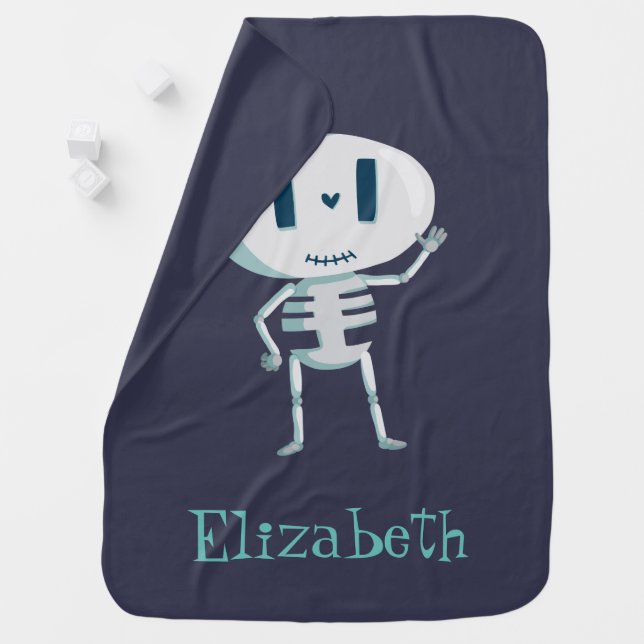 Cute Cartoon Halloween Skeleton Waving Hello Swaddle Blanket (In Situ)