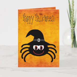 Cute Cartoon Halloween Spider Orange Card